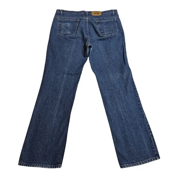 VTG Levi's 517 Bootcut Jeans Orange Tab Dark Wash Denim W42 L34 Made in USA - Picture 8 of 16